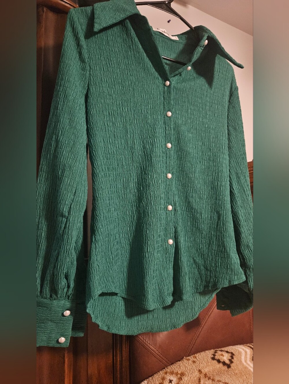 Green Textured Button-Up Shirt
